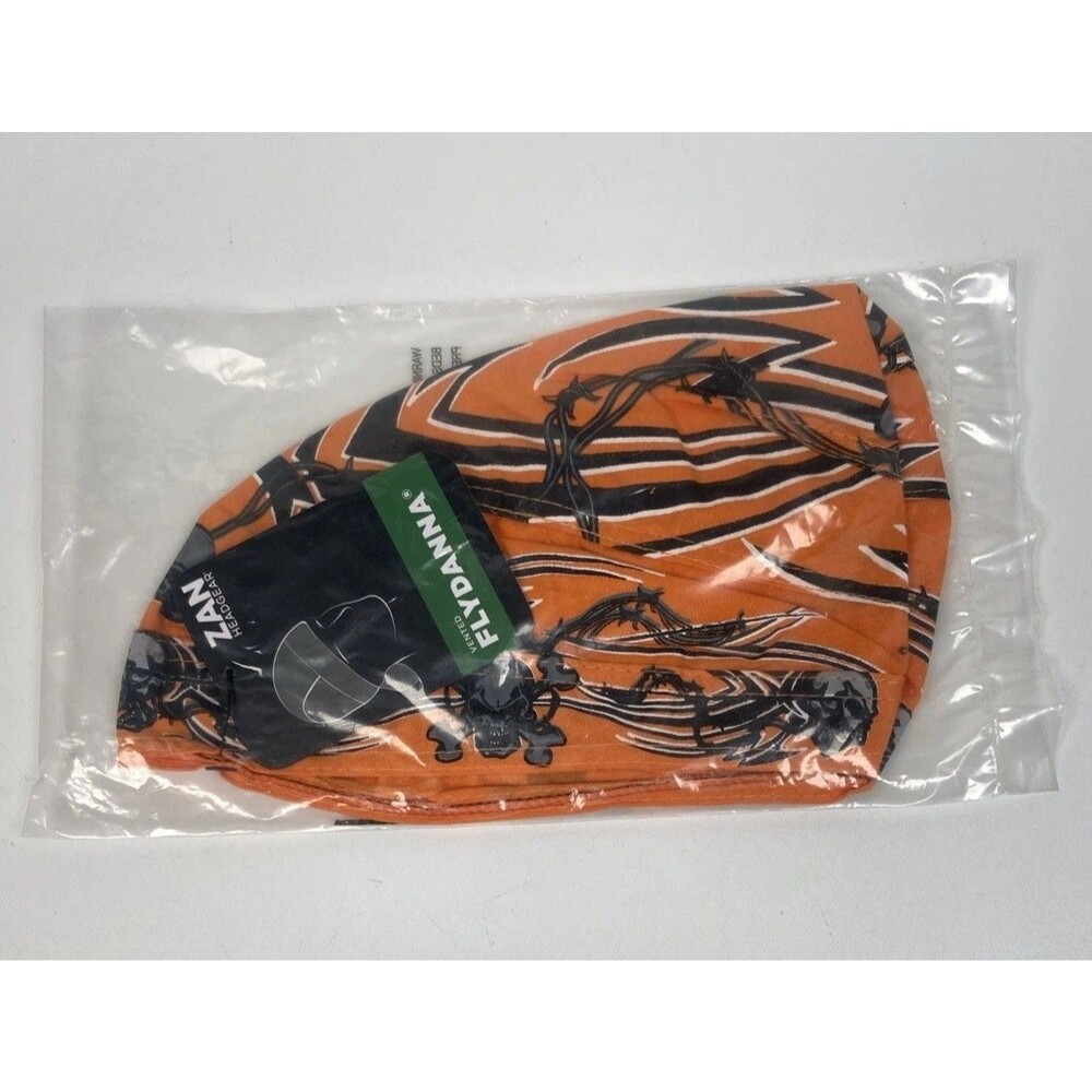 Zan Headgear Flydanna Vented Cotton, Orange Tribal Skull Biker Motorcycle